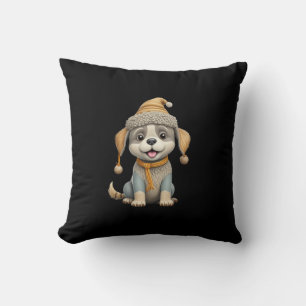 Cute dog with winter clothes cushion
