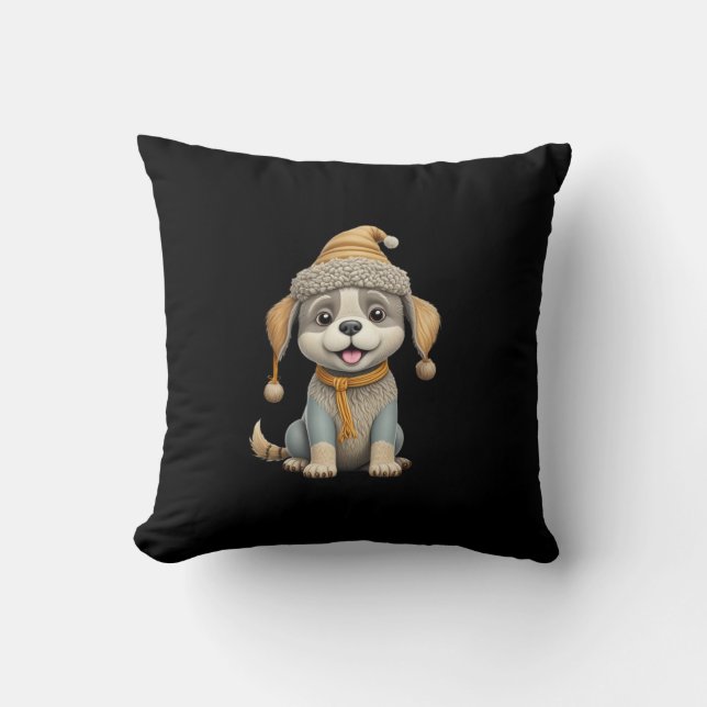 Cute dog with winter clothes cushion (Front)