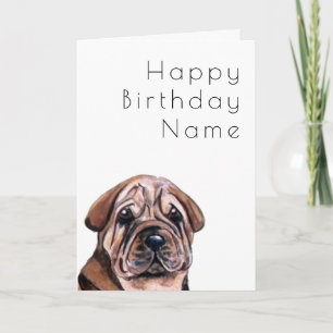 Cute Dog Wrinkled Art Deco Birthday Card