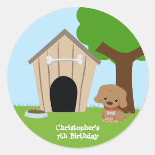 Cute doggie house boy's birthday party stickers