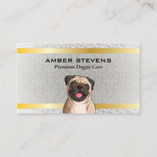 Cute Doggie Pug Damask Pattern Business Card