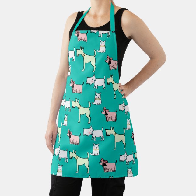 Cute Doggie Teal Pattern Apron (Insitu)