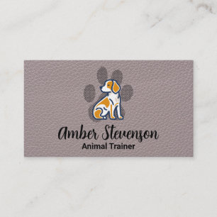Cute Doggy and Paw   Leather Background Business Card