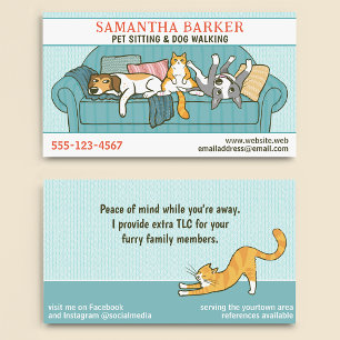 Cute Dogs and Cat Pet Sitting Animal Care Funny Business Card