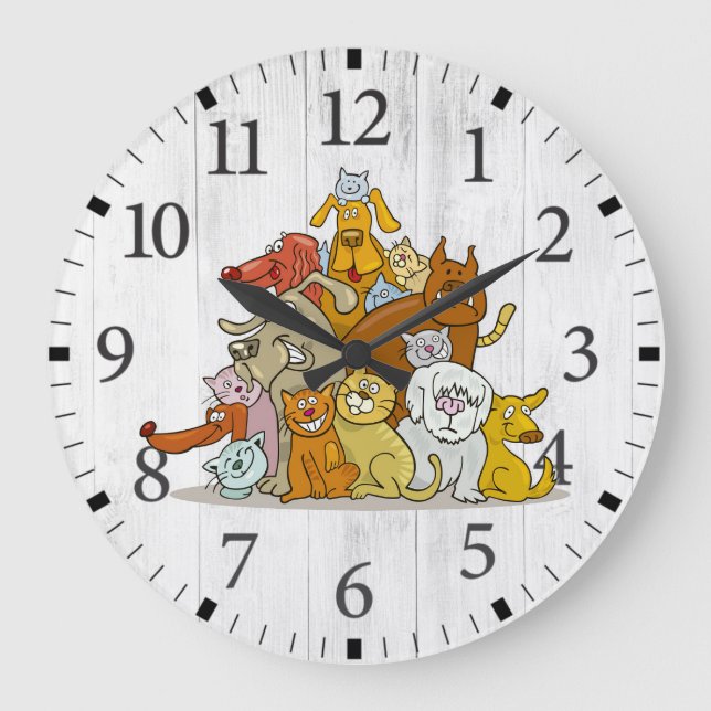 Cute Dogs and Cats Large Clock (Front)