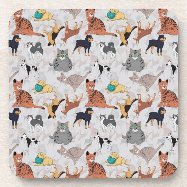 Cute Dogs And Cats Pattern Design Coaster (Front)