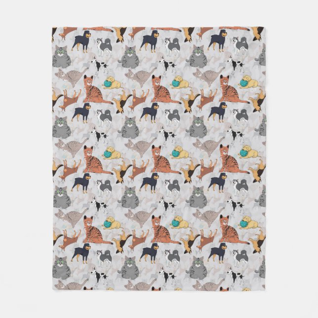 Cute Dogs And Cats Pattern Design Fleece Blanket (Front)
