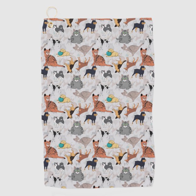 Cute Dogs And Cats Pattern Design Golf Towel (Front)