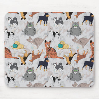 Cute Dogs And Cats Pattern Design Mouse Pad