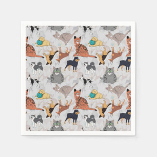 Cute Dogs And Cats Pattern Design Napkin