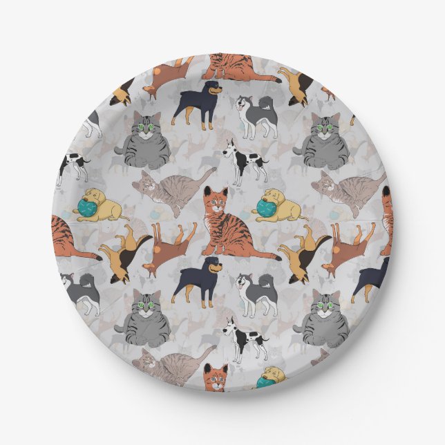 Cute Dogs And Cats Pattern Design Paper Plate (Front)