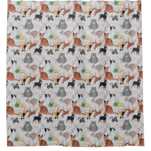 Cute Dogs And Cats Pattern Design Shower Curtain