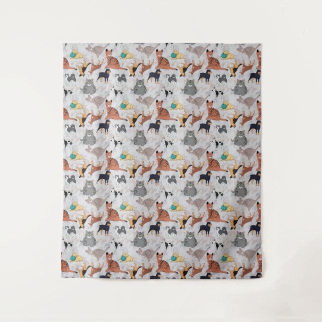 Cute Dogs And Cats Pattern Design Tapestry (Front)