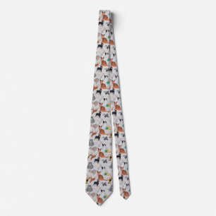 Cute Dogs And Cats Pattern Design Tie