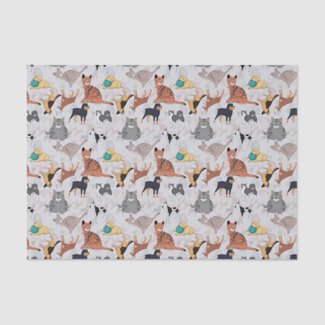 Cute Dogs And Cats Pattern Design Tissue Paper (Front)