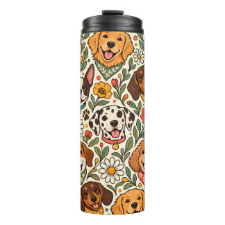 Cute Dogs and Colorful Floral Pattern Thermal Tumbler