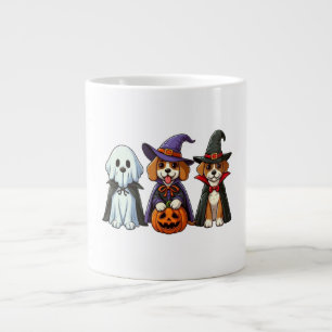 Cute dogs as ghost, witch, and vampire large coffee mug
