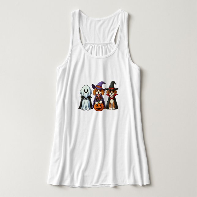 Cute dogs as ghost, witch, and vampire singlet (Design Front)