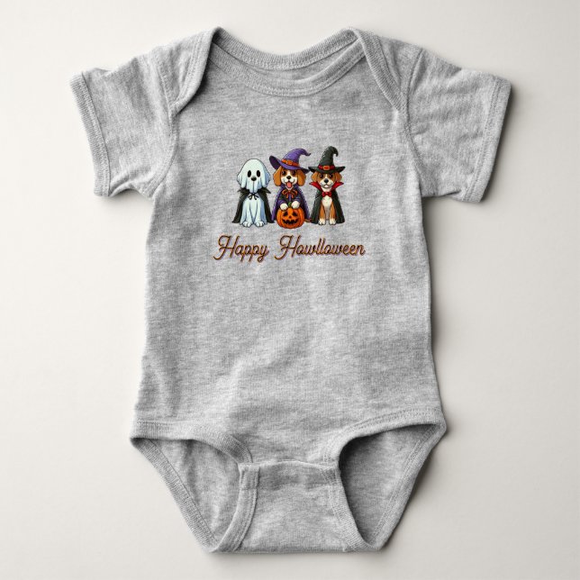 Cute Dogs as ghost, witch, & vampire  Baby Bodysuit (Front)