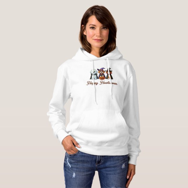 Cute Dogs as ghost, witch, & vampire  Hoodie (Front Full)
