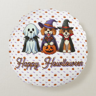 Cute Dogs as ghost, witch, & vampire Round Cushion