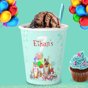 Cute Dogs Birthday Celebration Let's Paw-ty  Paper Cups