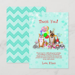 Cute Dogs Birthday Celebration Let's Paw-ty Thank  You Card