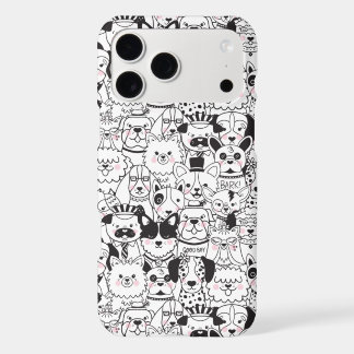 Cute Dogs Black and White Animal Pattern Line Art