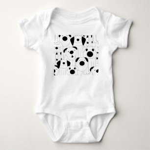 Cute dogs: black, white cartoon. baby bodysuit