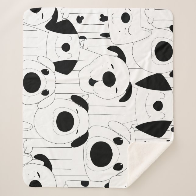 Cute dogs: black, white cartoon. sherpa blanket (Front)