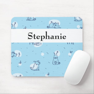 Cute Dogs Blue Sketched Personalised Animals Mouse Pad