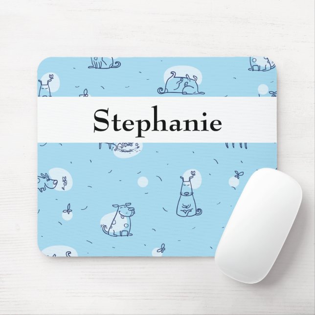 Cute Dogs Blue Sketched Personalised Animals Mouse Pad (With Mouse)