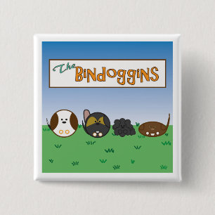 Cute Dogs Button, The Bindoggins 15 Cm Square Badge