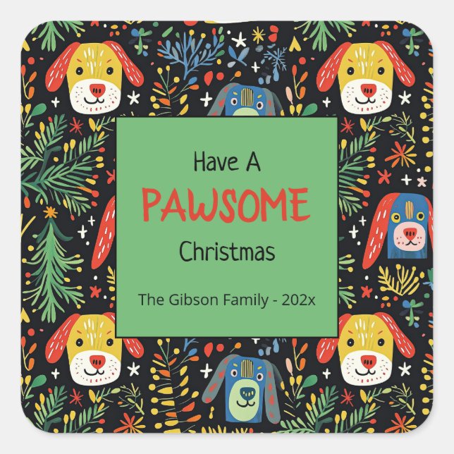 Cute Dogs Christmas Square Sticker (Front)