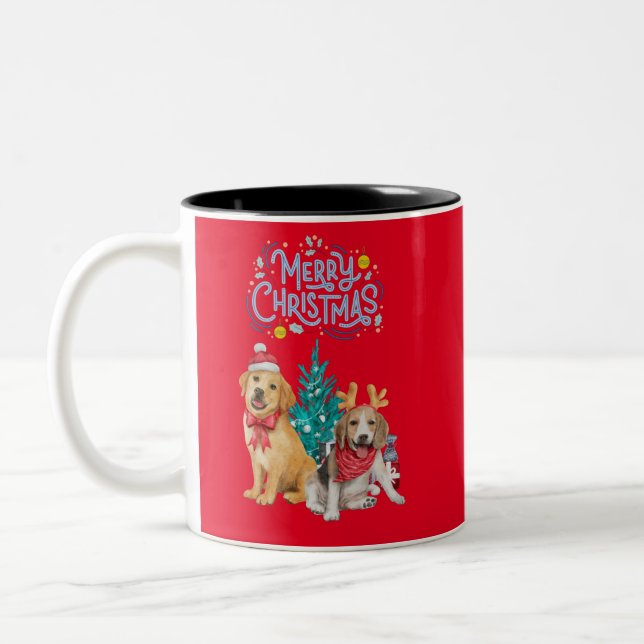 Cute dogs christmas   Two-Tone coffee mug (Left)