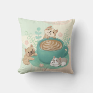 Cute Dogs & Coffee Illustration Cushion