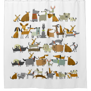 Cute dogs collection, sketch vintage illustration shower curtain