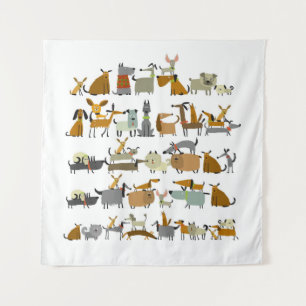 Cute dogs collection, sketch vintage illustration tapestry
