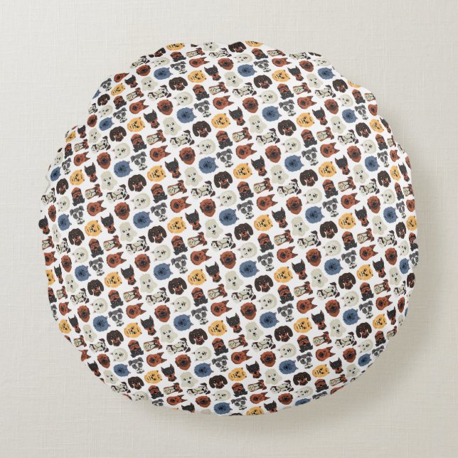 Cute Dogs Faces Pattern Round Cushion (Front)