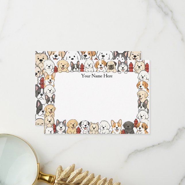 Cute Dogs & Fire Hydrants Flat Notecard (Front/Back In Situ)