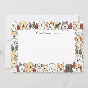Cute Dogs & Fire Hydrants Framed Flat Notecard