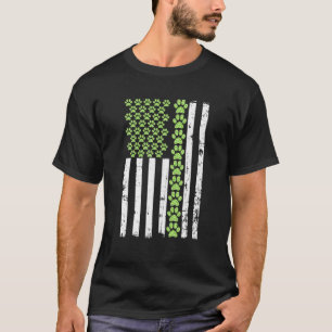 Cute Dog's Footprint Patrick's Day American Flag D T-Shirt