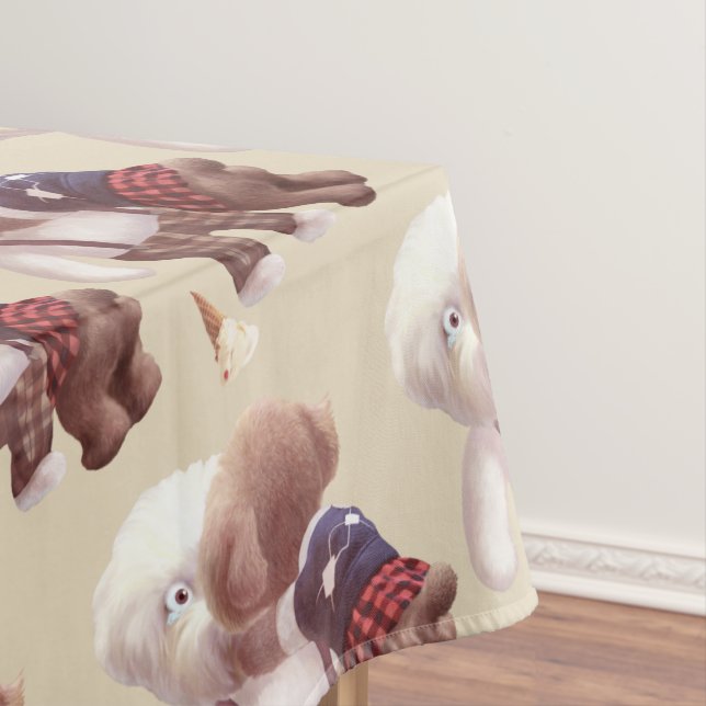 Cute Dogs Hugging Tablecloth (In Situ)