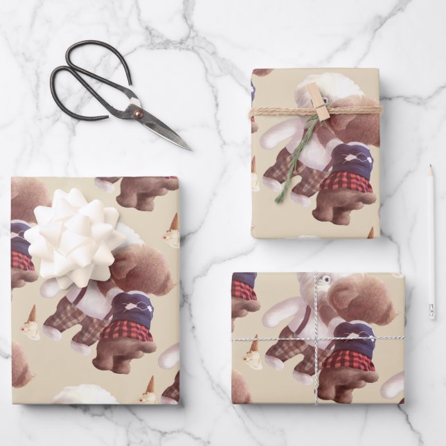 Cute Dogs Hugging Wrapping Paper Sheet (Front)