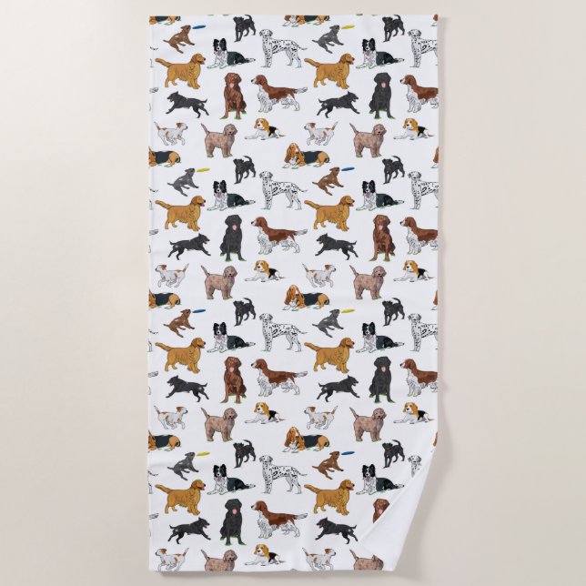 Cute Dogs Illustrations Pattern Beach Towel (Front)