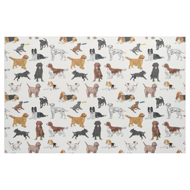 Cute Dogs Illustrations Pattern Fabric (Fat Quarter)