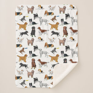 Cute Dogs Illustrations Pattern Sherpa Blanket