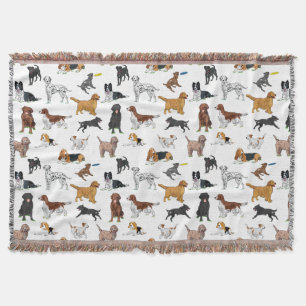 Cute Dogs Illustrations Pattern Throw Blanket