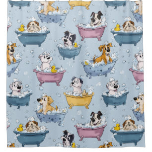 Cute Dogs in Bathtubs Kids Bathroom Decor Shower Curtain