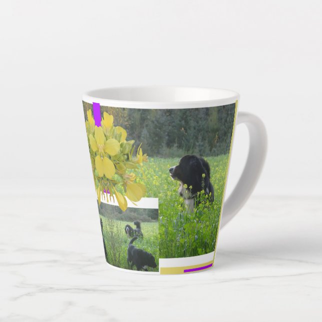 Cute Dogs in Rapeseed Field Collage Latte Mug (Right Angle)